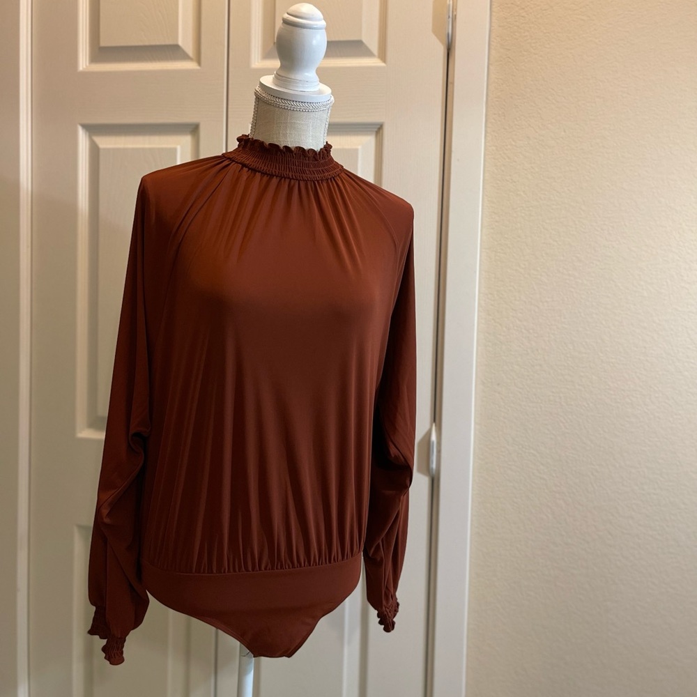 Express Rust-Colored Blouse-y Bodysuit, Size Small